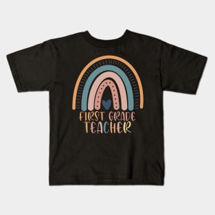 Boho Rainbow First Grade Teacher Kinder Back to School Kids T-Shirt